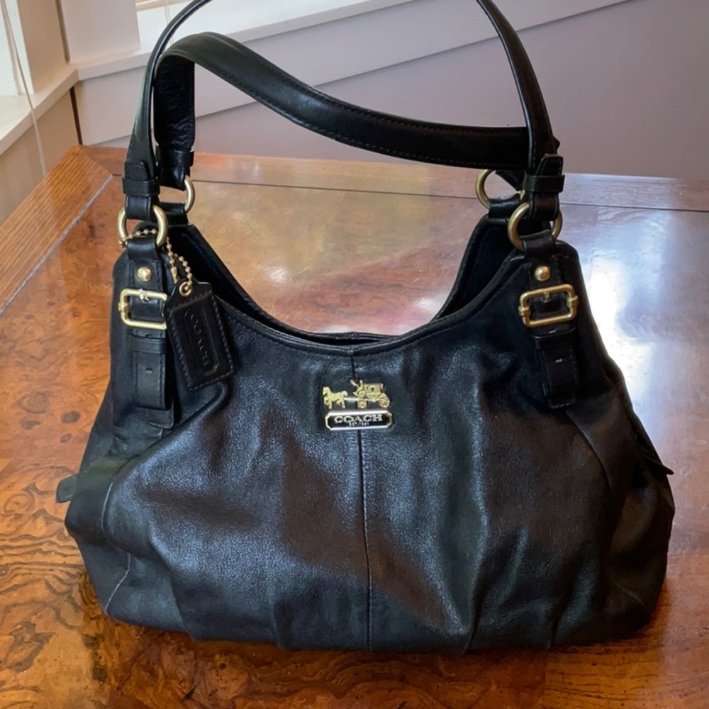 Coach Black Leather Shoulder Bag with Gold Hardware